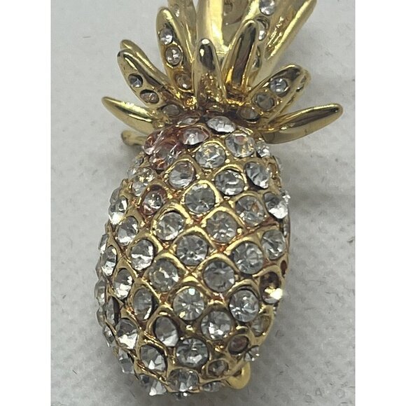 GOLD Tone Brooch Pineapple With Clear Rhinestones - Picture 7 of 9